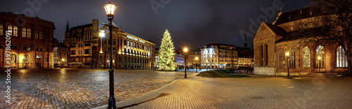 Dome Square with Christmas tree in Riga's Old Town, Riga, Latvia