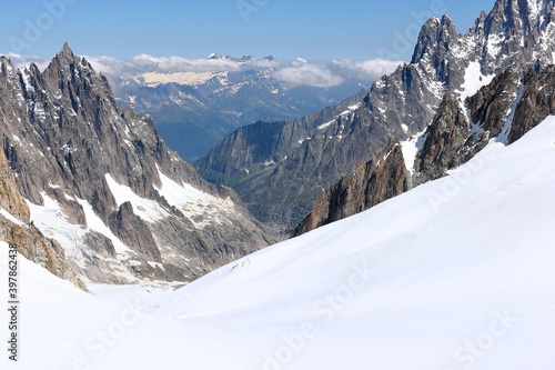 Landscape from the mountain Mont Blanc, White Mount, over the Alps, from Italy