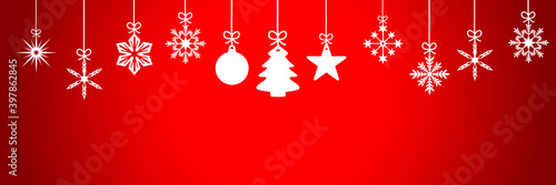 Vector - Christmas greeting card with a Christmas ornaments in white on a red background - copy space