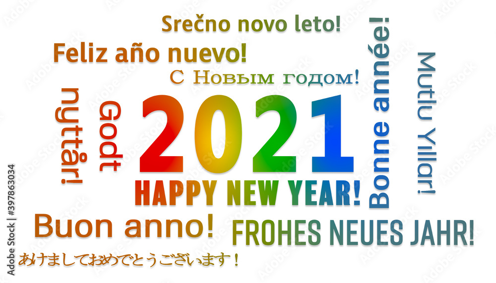 illustration of a word cloud with the message happy new year in colorful and in different languages illustration of a word cloud with the message happy new year in colorful and in different languages