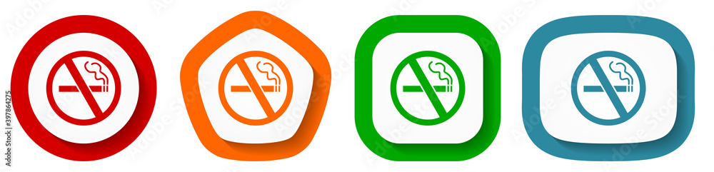 No smoking vector icon set, flat design vector illustration in 4 colors options for webdesign and mobile applications No smoking vector icon set, flat design vector illustration in 4 colors options for webdesign and mobile applications