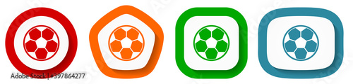 Soccer vector icon set, flat design vector illustration in 4 colors options for webdesign and mobile applications