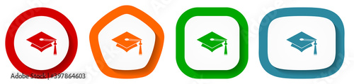 Education vector icon set, flat design vector illustration in 4 colors options for webdesign and mobile applications