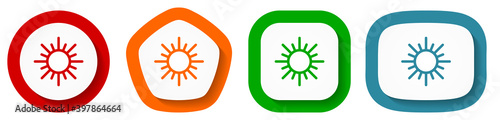 Sun vector icon set, flat design vector illustration in 4 colors options for webdesign and mobile applications