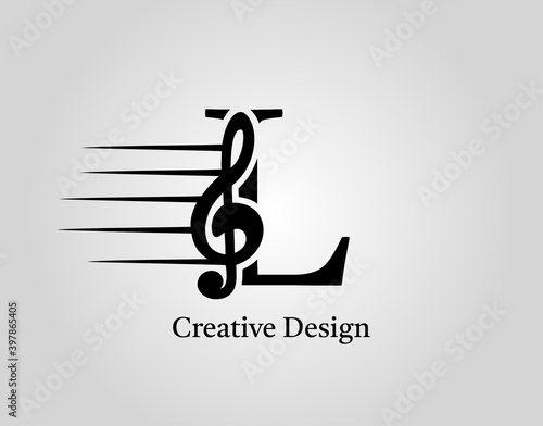 Key Note L Letter Logo Vector. Music Note On Initial L Design.