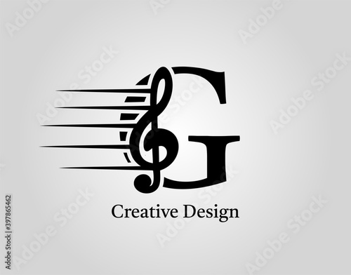 Key Note G Letter Logo Vector. Music Note On Initial G Design.