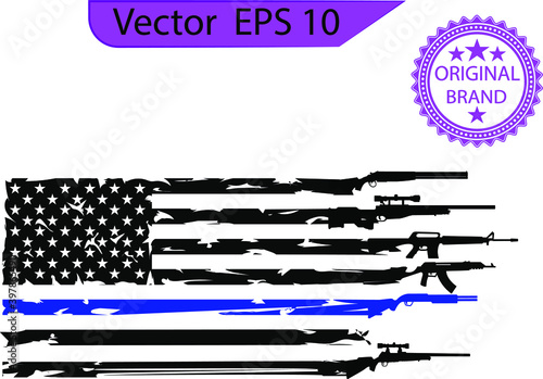 Thin blue line US flag. Flag with Police Blue Line - Distressed and splash american flag. Only commercial use