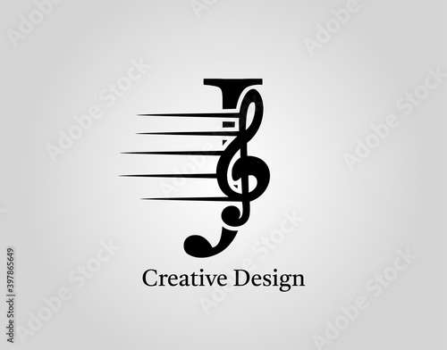 Key Note J Letter Logo Vector. Music Note On Initial J Design.