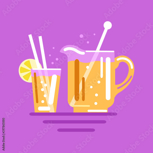 Lemonade, a glass of lemonade. Vector flat illustration