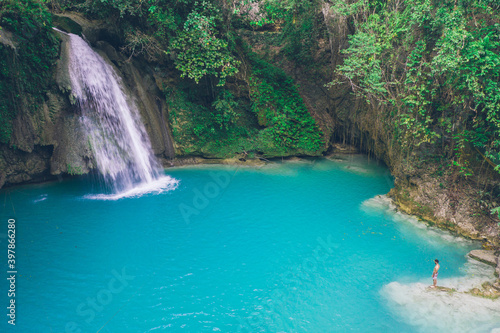 The azure Kawasan waterfall in cebu. The maining attraction on the island. Concept about nature and wanderlust traveling