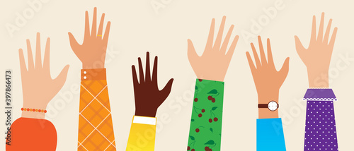 LGBTQ hands isolated, homosexual rainbow colors, flat vector stock illustration as concept of fight, vote