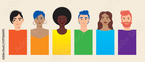 Lgbtq people faces isolated as homosexual community concept, flat vector stock illusion with portraits of gays, lesbians