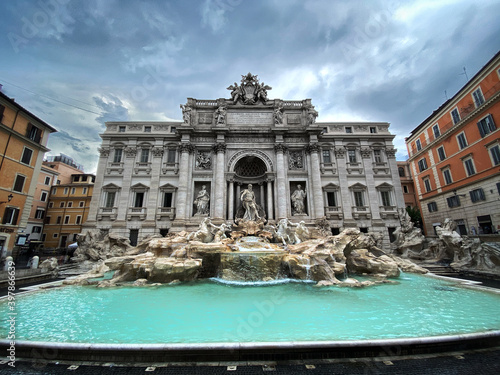 Trevi fountain in cloudy autumn day