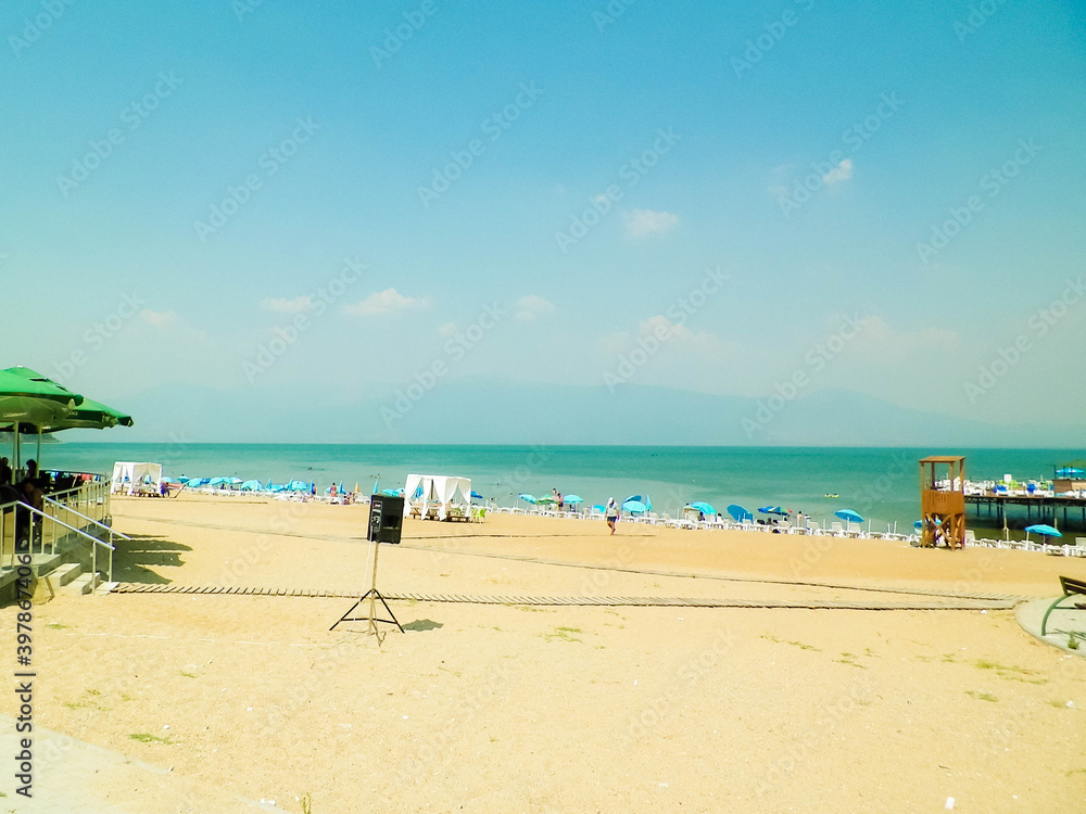 Sandy beach of Prespa Lake, Macedonia.