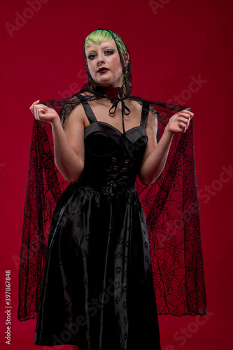 Woman dressed in gothic clothes, scary halloween
