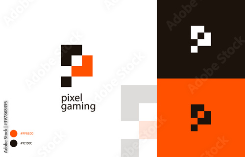 Modern Pixelated gaming Logo Template Vector, Pixel letter P in tetris style