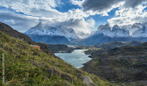 Landscape with lake Lago del Pehoe in the Torres del Paine national park, Patagonia, Chile © larisa_stock
