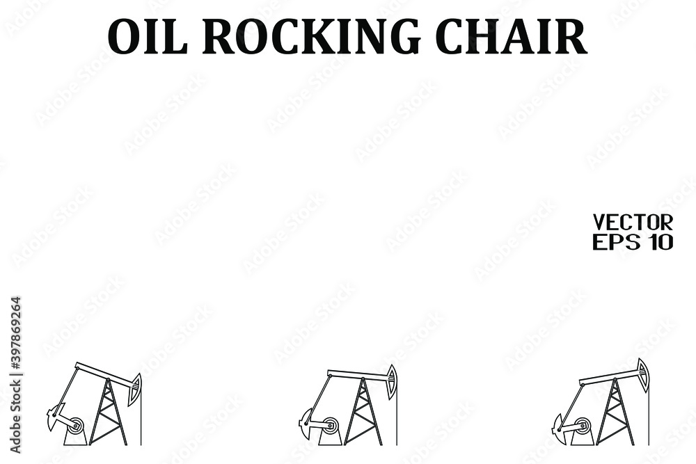 Template of Form for Black and White Oil Rocking Chair. Silhouette of Pump Oil Rig Isolated on White Background. Vector. 3D Illustration