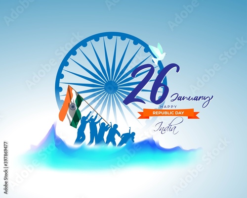 Vector Happy Republic day banner, 26 january, national holiday of India, soldiers with flag, template for website and social media.