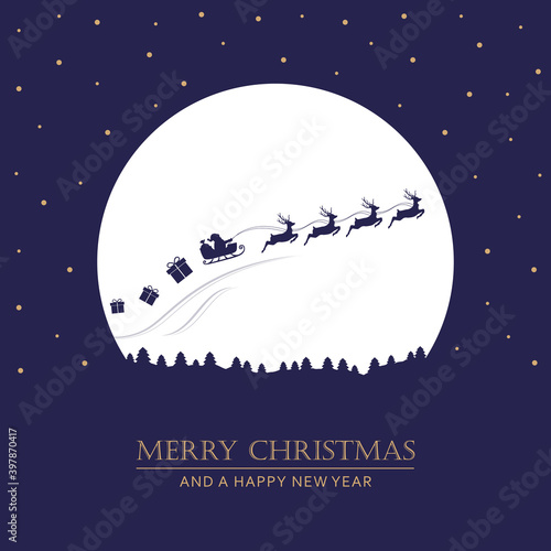 Foto christmas winter banner with santa sleigh and reindeer vector illustration EPS10