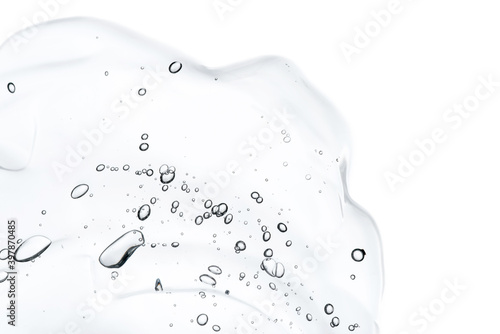 Transparent hyaluronic acid gel texture isolated on a white background.