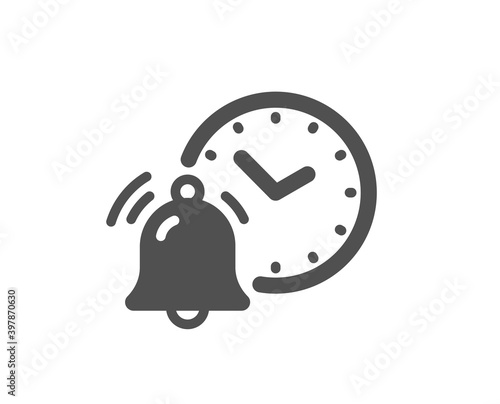 Alarm clock bell icon. Time reminder sign. Notification clock symbol. Quality design element. Flat style alarm clock icon. Editable stroke. Vector