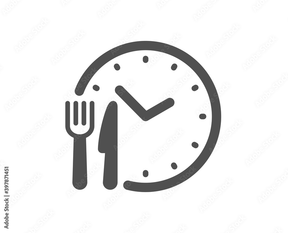 Food time icon. Meal order clock sign. Restaurant opening hours symbol. Quality design element. Flat style food time icon. Editable stroke. Vector Food time icon. Meal order clock sign. Restaurant opening hours symbol. Quality design element. Flat style food time icon. Editable stroke. Vector