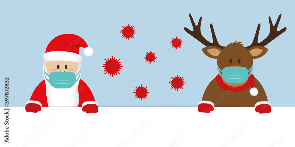 corona virus christmas 2020 design with santa claus and deer cartoon vector illustration EPS10 corona virus christmas 2020 design with santa claus and deer cartoon vector illustration EPS10