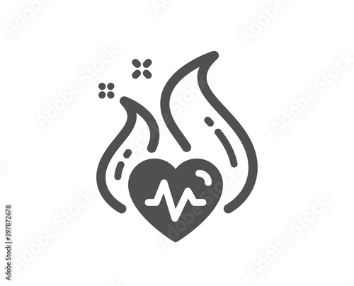 Cardio training icon. Fat burning workout sign. Gym fit heartbeat symbol. Quality design element. Flat style cardio training icon. Editable stroke. Vector