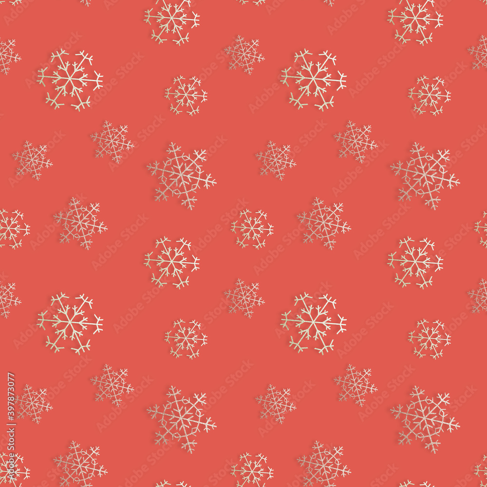 Seamless pattern with snowflakes on red background, 3d rendering Seamless pattern with snowflakes on red background, 3d rendering