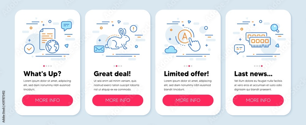 Set of Science icons, such as Animal tested, Internet document, Ab testing symbols. Mobile screen app banners. Ram line icons. Bio product, Web page, A test. Random-access memory. Vector Set of Science icons, such as Animal tested, Internet document, Ab testing symbols. Mobile screen app banners. Ram line icons. Bio product, Web page, A test. Random-access memory. Vector