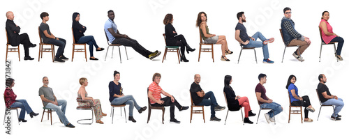Group of people sitting on chair on white background © curto