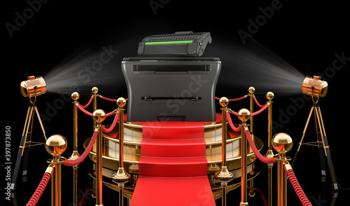 Podium with multifunction printer MFP, 3D rendering photo