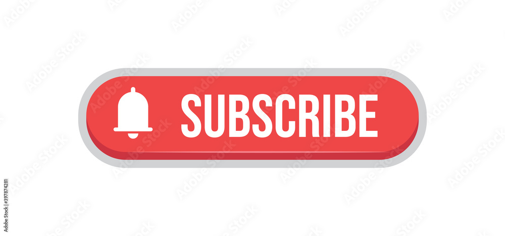 Subscribe red button with bell icon. Subscription to channel in social media. Flat style vector design. Subscribe red button with bell icon. Subscription to channel in social media. Flat style vector design.