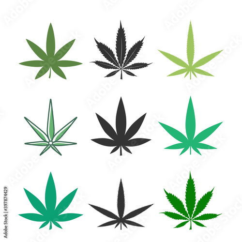Cannabis leaf set icon. Marijuana plant collection. Vector medicine concept. Medical illustration isolated on white.