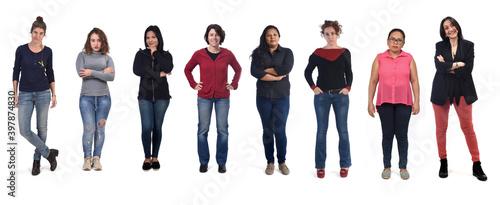 group of a woman with jeans on white background