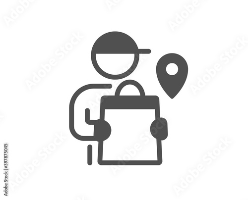 Delivery man icon. Courier location sign. Order delivery symbol. Quality design element. Flat style delivery man icon. Editable stroke. Vector