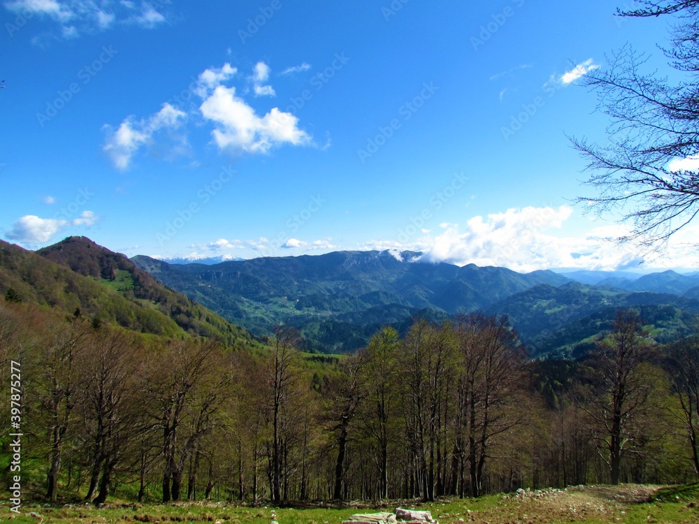 View of mountain Ratitovec in Slovenia in spring