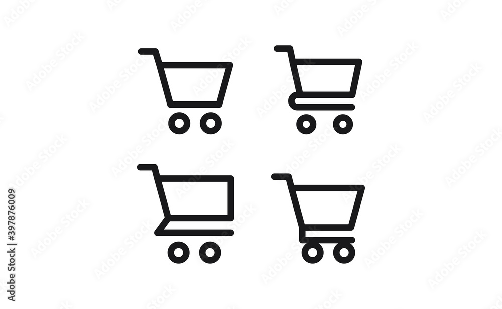 Shopping cart icon collection. Online commerce symbol. E-commerce vector sign. Shopping cart icon collection. Online commerce symbol. E-commerce vector sign.