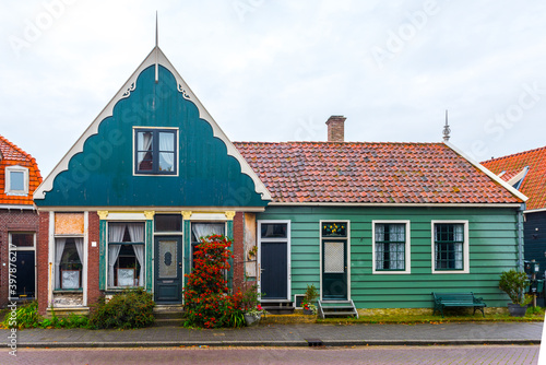 Traditional Dutch house in Zaanse Schans. Small village in Amsterdam, Netherlands.