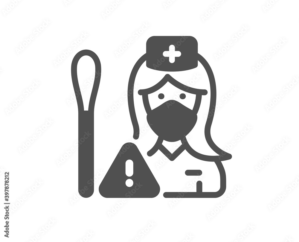 Nurse with Cotton swab icon. Doctor assistant sign. Face protection symbol. Quality design element. Flat style nurse icon. Editable stroke. Vector Nurse with Cotton swab icon. Doctor assistant sign. Face protection symbol. Quality design element. Flat style nurse icon. Editable stroke. Vector