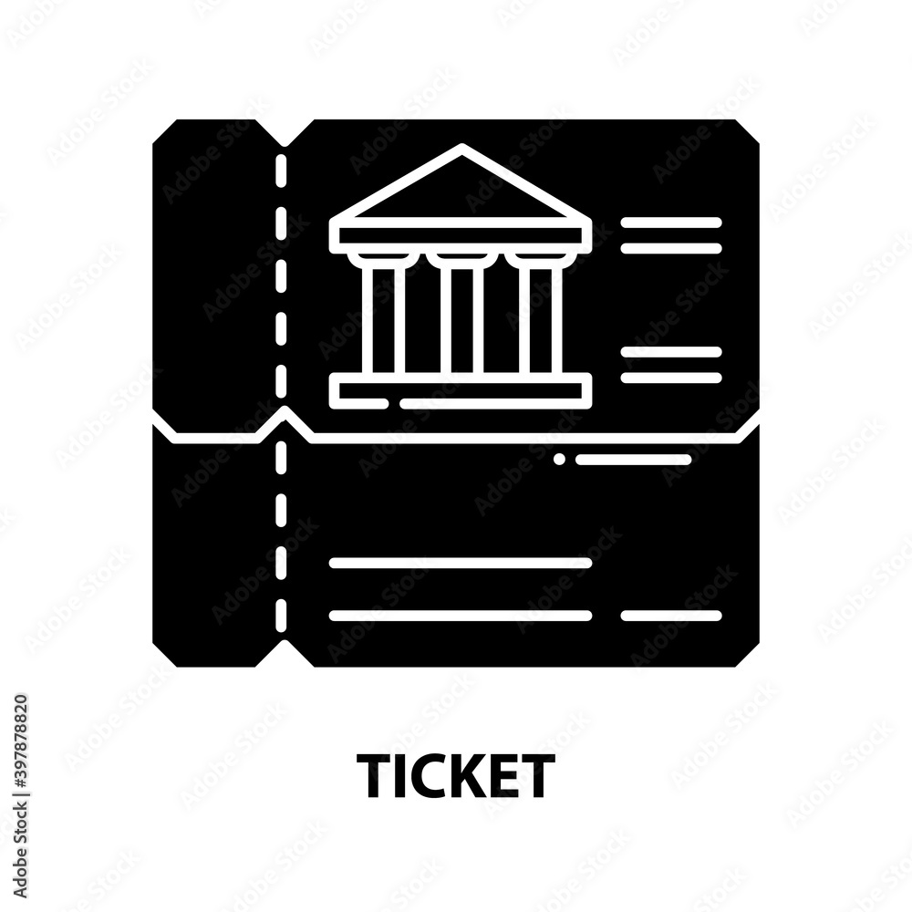 ticket sign icon, black vector sign with editable strokes, concept illustration ticket sign icon, black vector sign with editable strokes, concept illustration