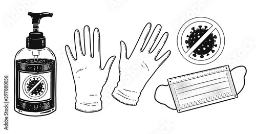 Illustration set of protection items