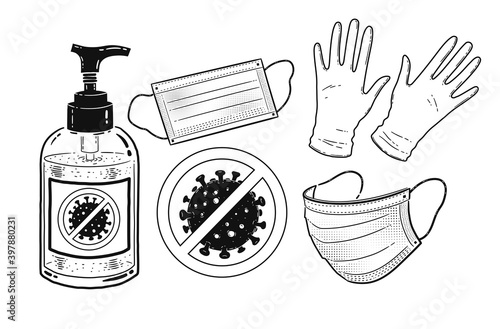 Illustration set of protection items