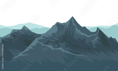 The mountains. Mountain range with cliffs  rocks and peaks. Horizon. The isolated object on a white background. Illustration. Vector