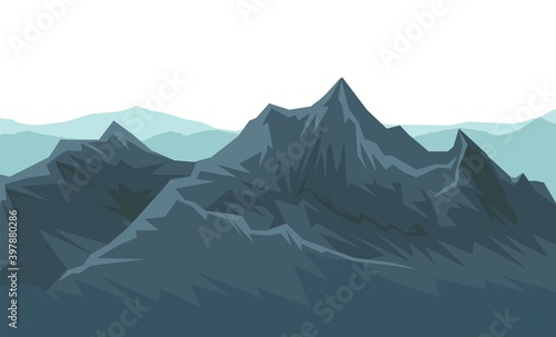 The mountains. Mountain range with cliffs, rocks and peaks. Horizon. The isolated object on a white background. Illustration. Vector