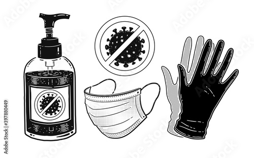Illustration set of protection items