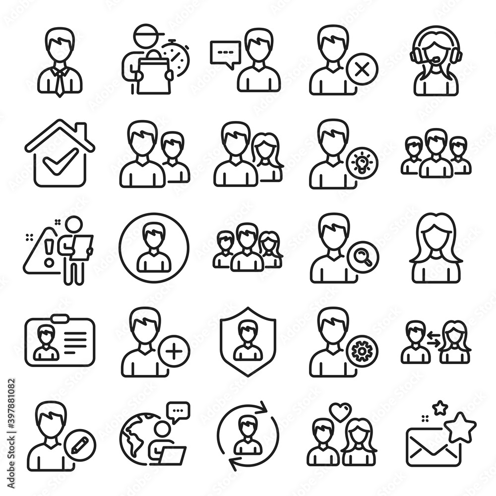 User people line icons. Male and Female Profile, Group and Support icons. ID card, Teamwork people and Businessman symbols. Couple love, Security profile and User management support. Vector User people line icons. Male and Female Profile, Group and Support icons. ID card, Teamwork people and Businessman symbols. Couple love, Security profile and User management support. Vector