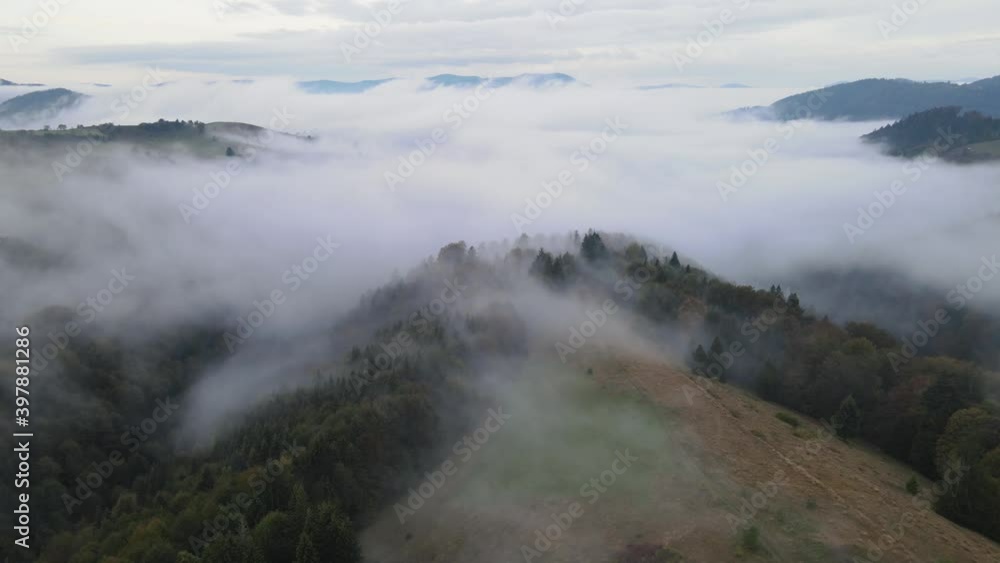 Mountains with fog, aerial view Mountains with fog, aerial view
