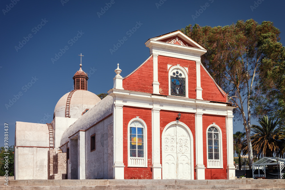 San Antonio de Matilla church, built with the reed partitioning technique, plastered with lime and chalk, monument of Chile San Antonio de Matilla church, built with the reed partitioning technique, plastered with lime and chalk, monument of Chile